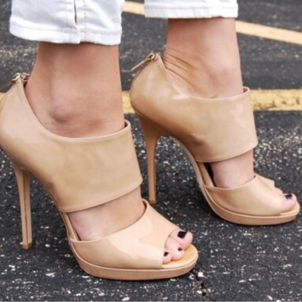 Jimmy Choo Nude Private Patent Peep-Toe High Heel Sandals